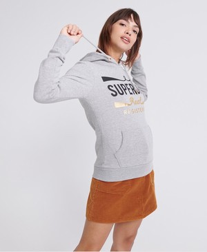 Superdry Mono Real Női Kapucnis Pulóver Szürke/Piros | AWJVQ6458